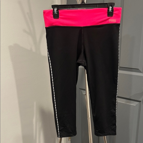 PINK Victoria's Secret Pants - PINK Victoria's Secret Black Ultimate Yoga Leggings with Vibrant Pink Waist.